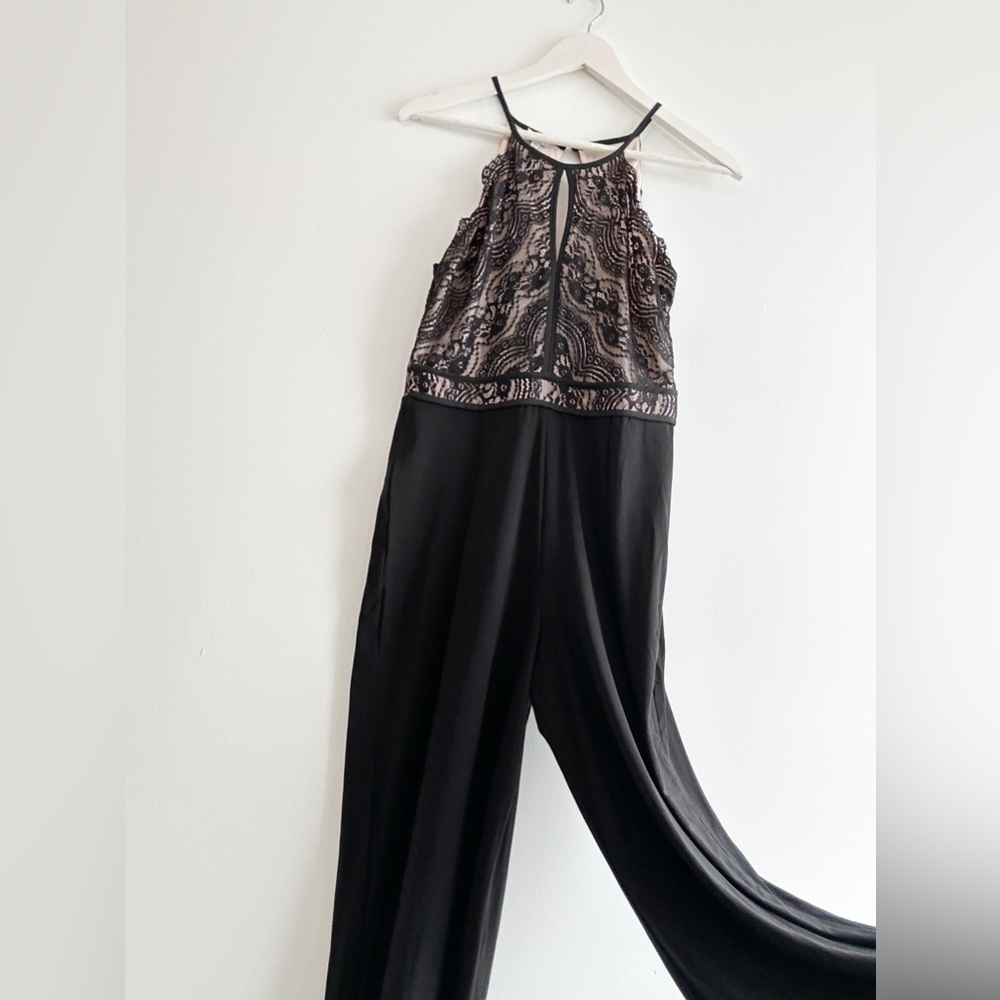 Lace Halter Jumpsuit - Black Straight Leg Lightweight- “Kismet” Size Medium - Picture 3 of 9